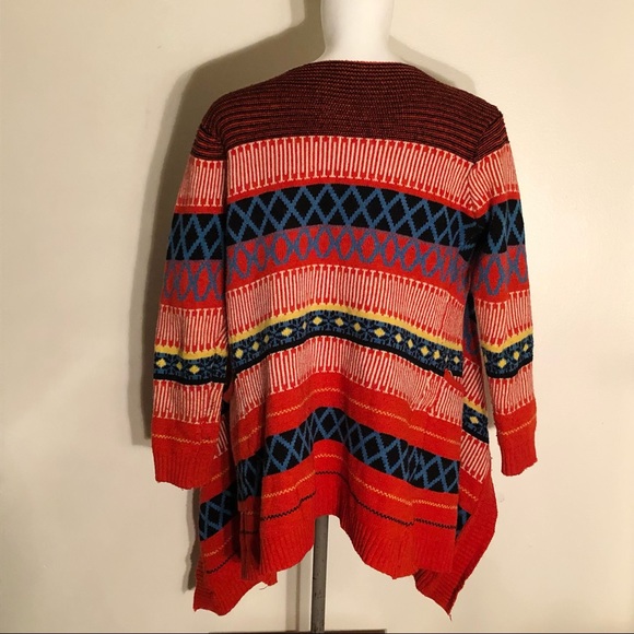36 Point 5 Orange Boho Geometric Tribal Aztec Ikat Print Waterfall Open Cardi - Picture 3 of 5